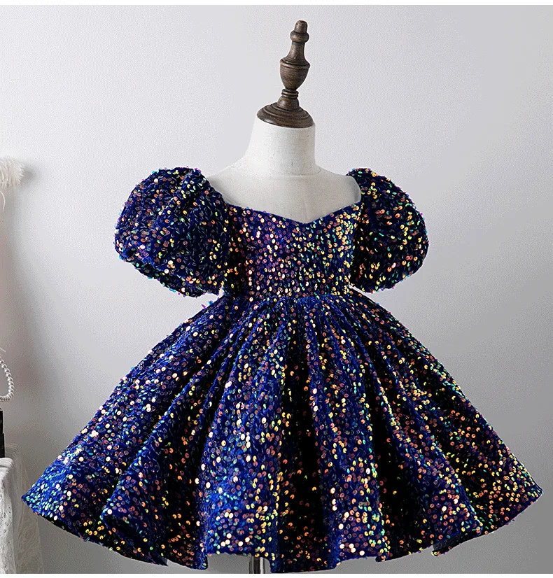 Children Yellow Dress Girls Party Evening Elegant Luxury Celebrity Formal Dresses Fluffy Sequin Tutu Ball Gown Birthday Vestidos