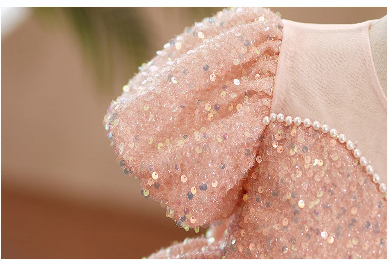 Children Yellow Dress Girls Party Evening Elegant Luxury Celebrity Formal Dresses Fluffy Sequin Tutu Ball Gown Birthday Vestidos