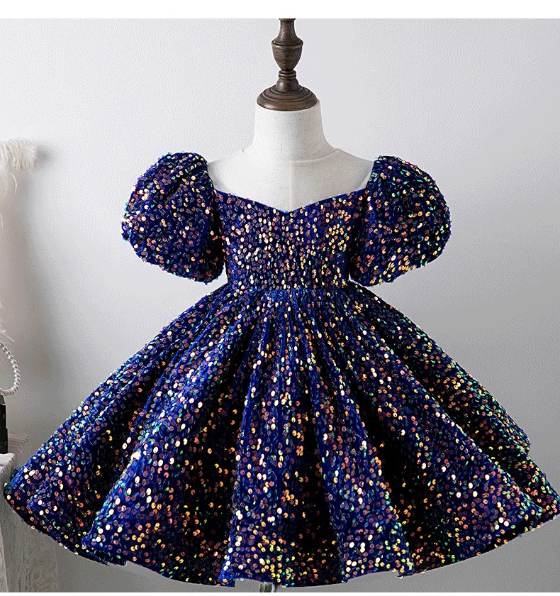 Children Yellow Dress Girls Party Evening Elegant Luxury Celebrity Formal Dresses Fluffy Sequin Tutu Ball Gown Birthday Vestidos