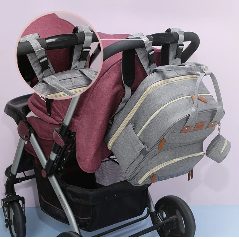 Folding Mommy Bag with USB Port Mosquito Net Portable Multi Function Pee Pad Mother Baby Bag Backpack Bed Nappi Bag