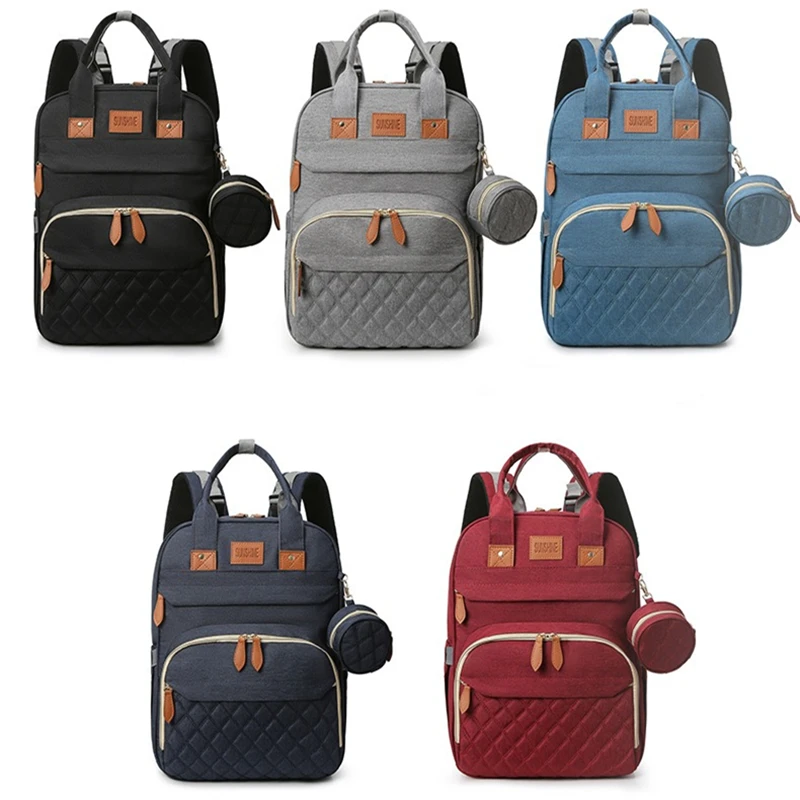Folding Mommy Bag with USB Port Mosquito Net Portable Multi Function Pee Pad Mother Baby Bag Backpack Bed Nappi Bag