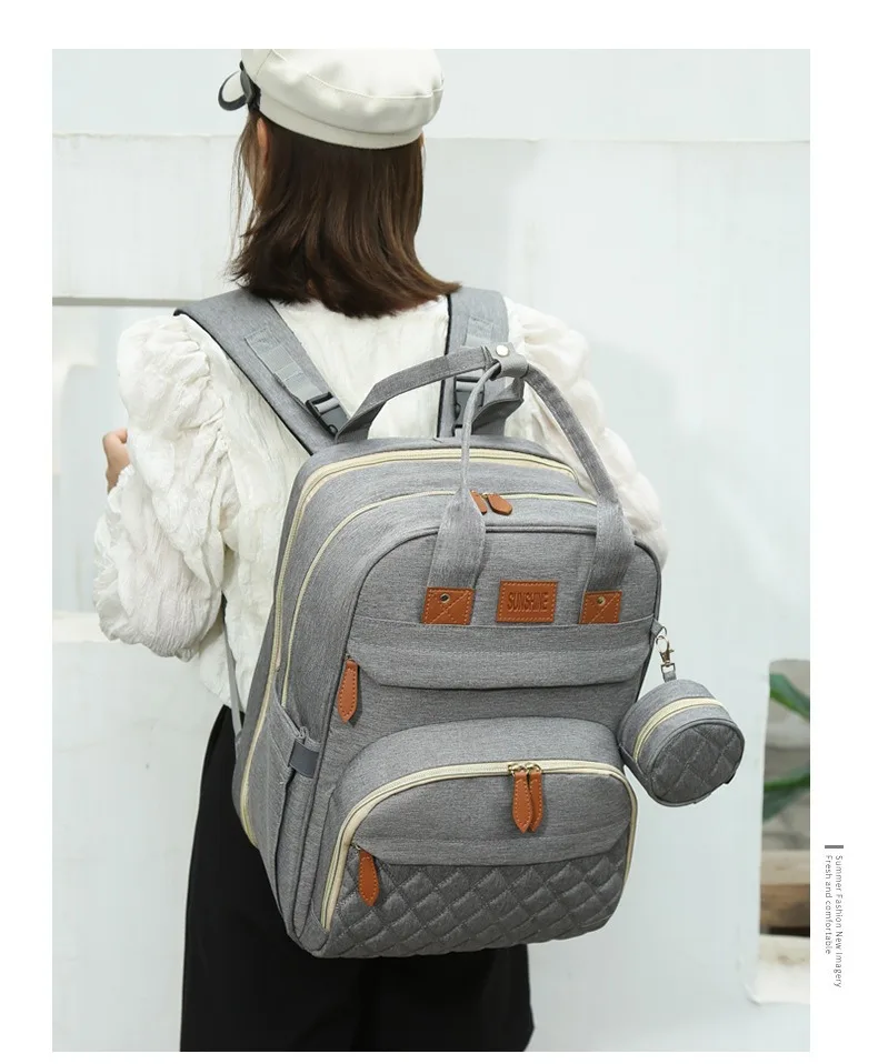 Folding Mommy Bag with USB Port Mosquito Net Portable Multi Function Pee Pad Mother Baby Bag Backpack Bed Nappi Bag