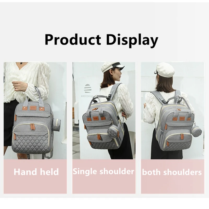 Folding Mommy Bag with USB Port Mosquito Net Portable Multi Function Pee Pad Mother Baby Bag Backpack Bed Nappi Bag