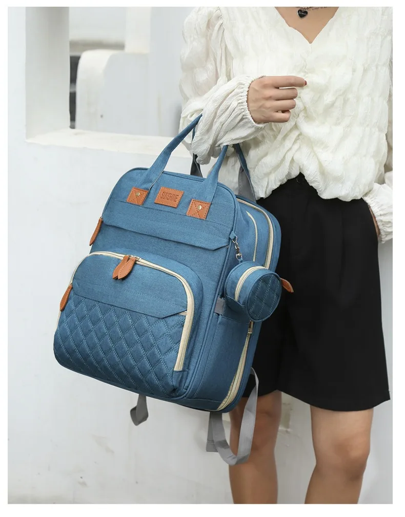 Folding Mommy Bag with USB Port Mosquito Net Portable Multi Function Pee Pad Mother Baby Bag Backpack Bed Nappi Bag