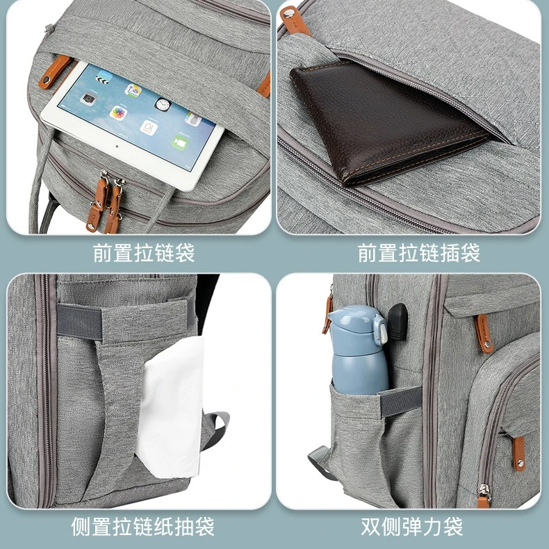 Folding Mommy Bag with USB Port Mosquito Net Portable Multi Function Pee Pad Mother Baby Bag Backpack Bed Nappi Bag