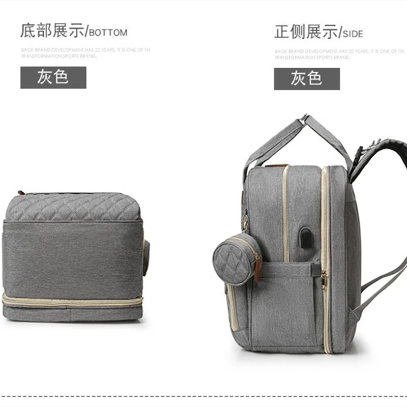Folding Mommy Bag with USB Port Mosquito Net Portable Multi Function Pee Pad Mother Baby Bag Backpack Bed Nappi Bag