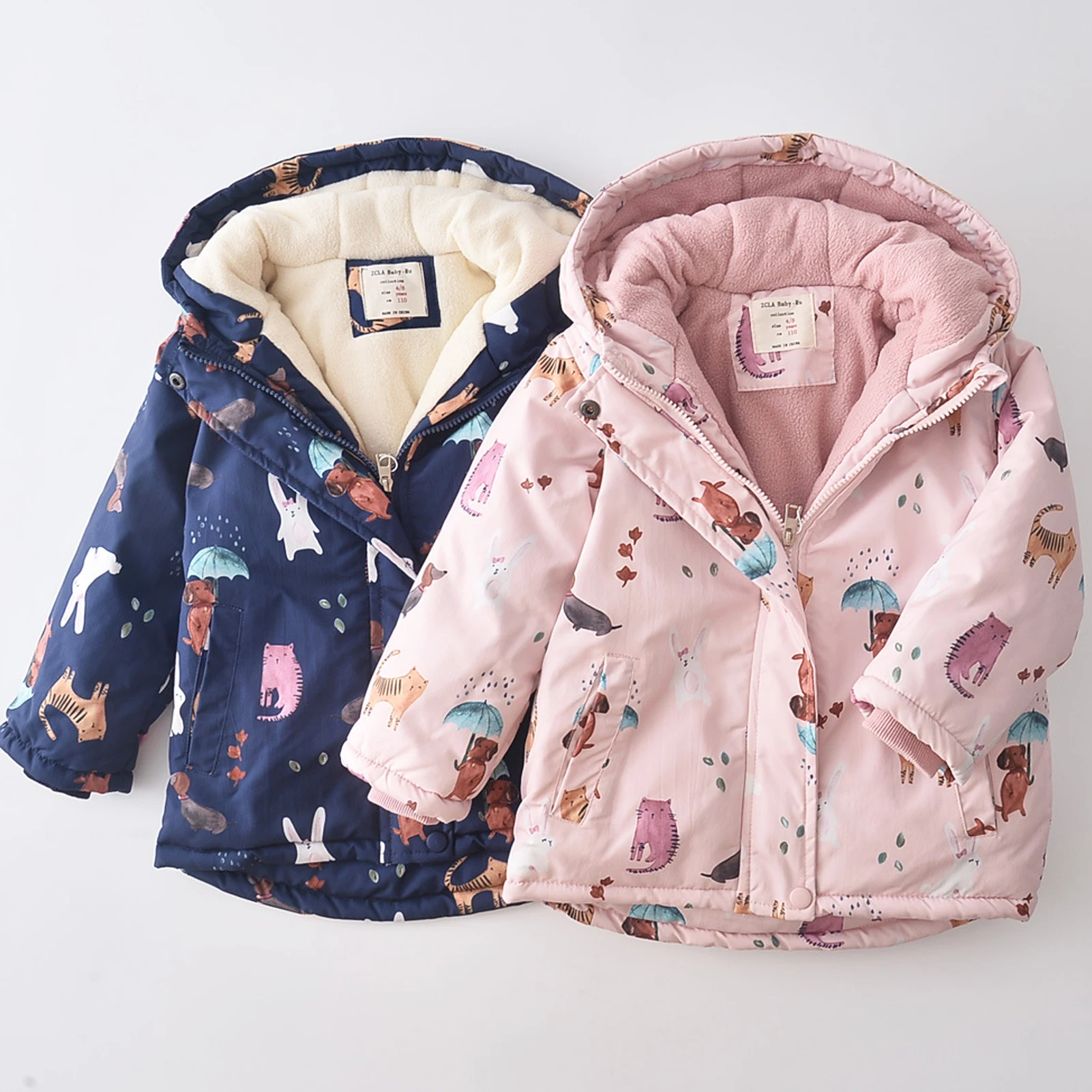 Girls' Softshell Jacket with Fleece,Children's Transition Coat,Windproof Waterproof Rain Jacket,Hood Cartoon Kids Winter Outfits