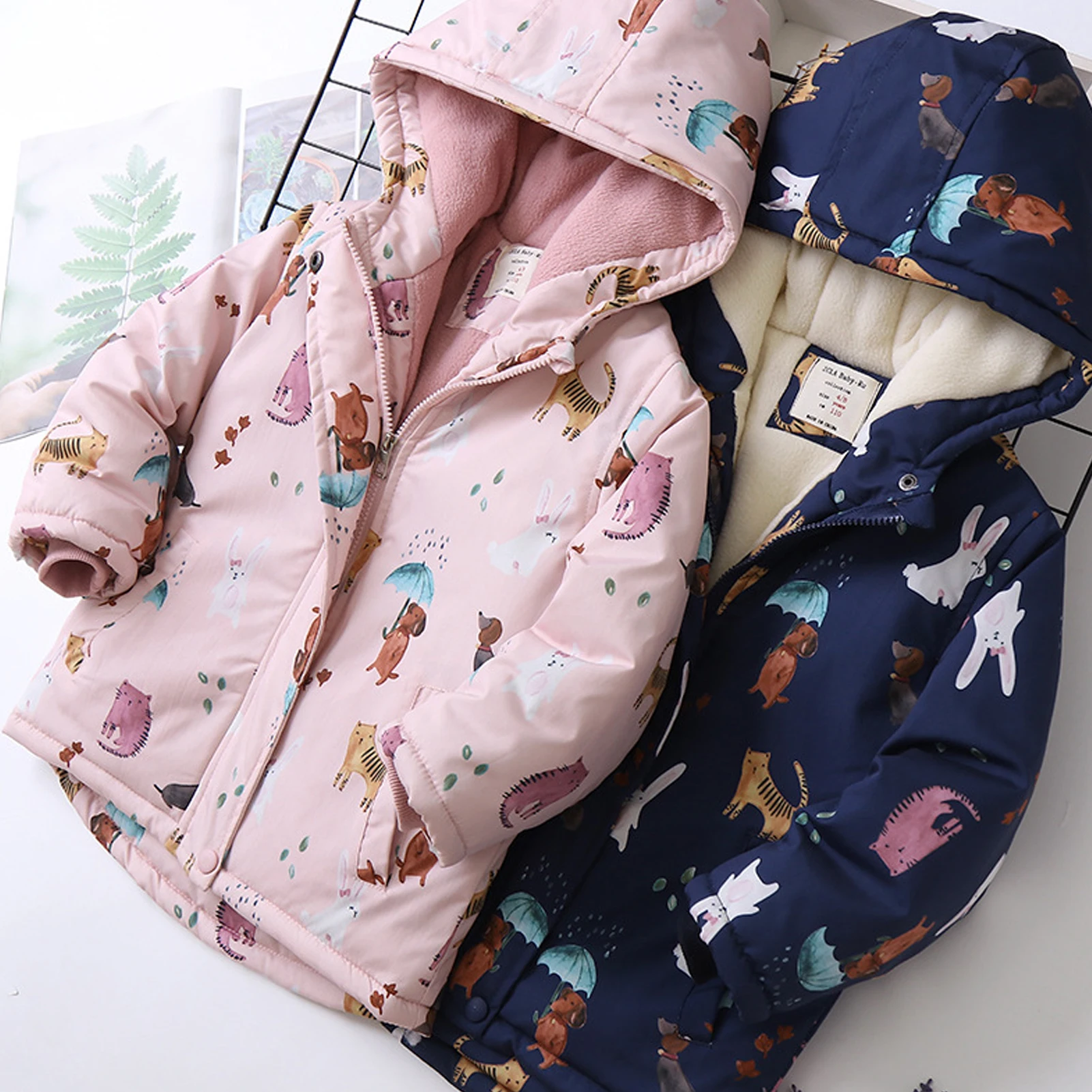 Girls' Softshell Jacket with Fleece,Children's Transition Coat,Windproof Waterproof Rain Jacket,Hood Cartoon Kids Winter Outfits