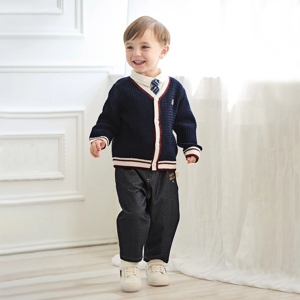 Dave Bella Children's Jean Pants 2025 New Spring Autumn Boys Cowboy Straight Pants Casual Loose Outdoor Trousers DB3252882
