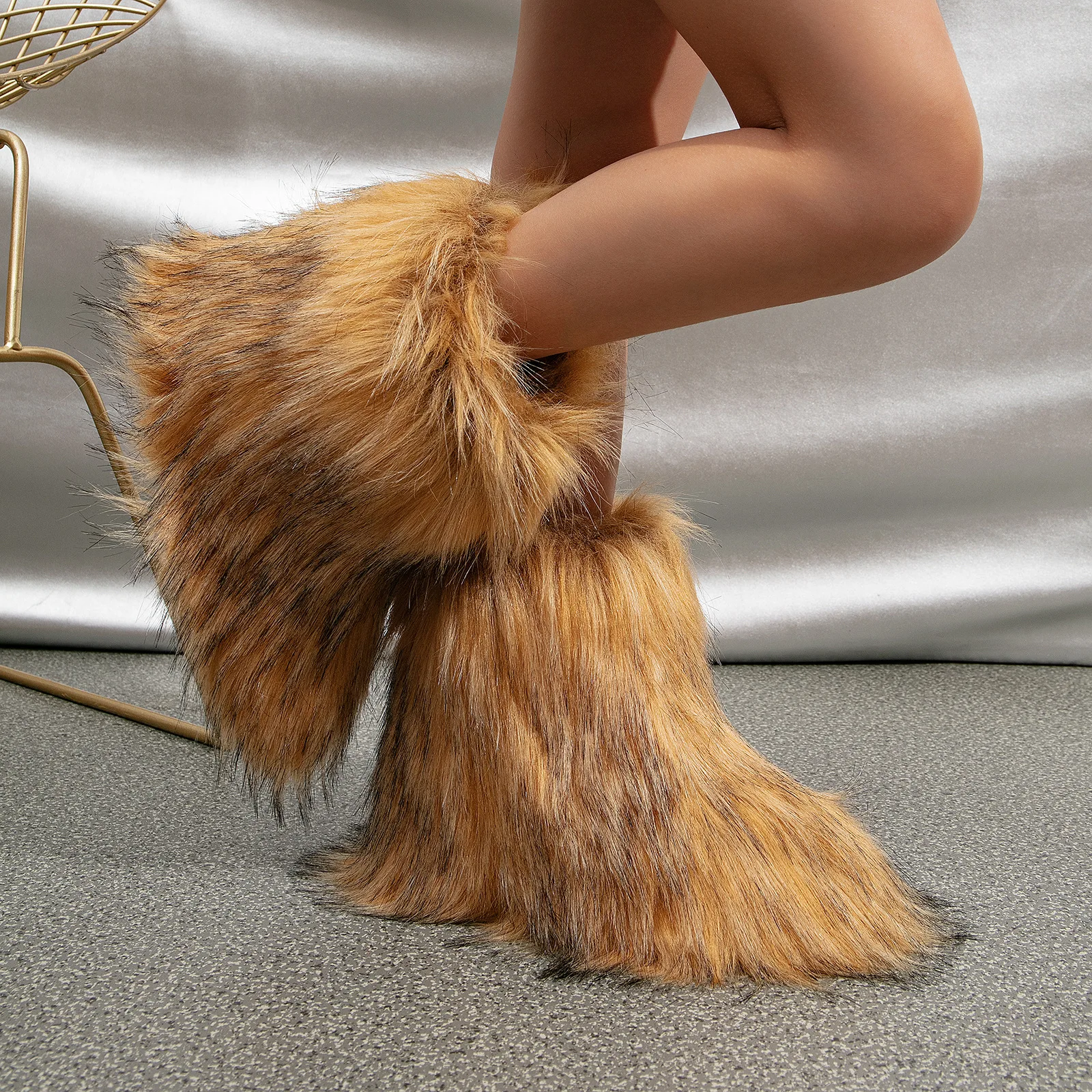 2023 Winter Kids Warm Snow Boots Puffy Faux Fur Boots Children Furry Shoe Rubber Flat Non-slip Slip-on Boots Luxury Fur Shoes