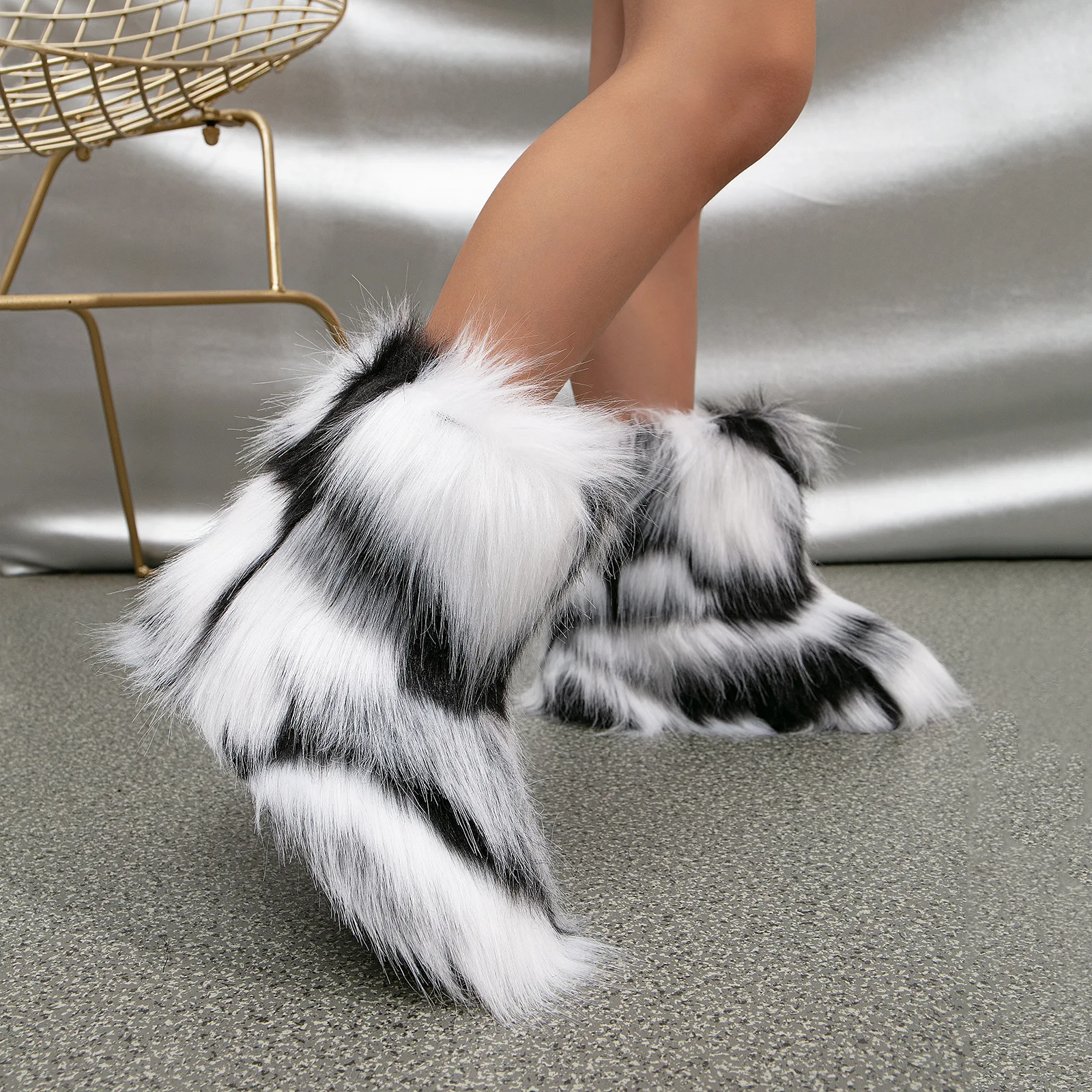 2023 Winter Kids Warm Snow Boots Puffy Faux Fur Boots Children Furry Shoe Rubber Flat Non-slip Slip-on Boots Luxury Fur Shoes