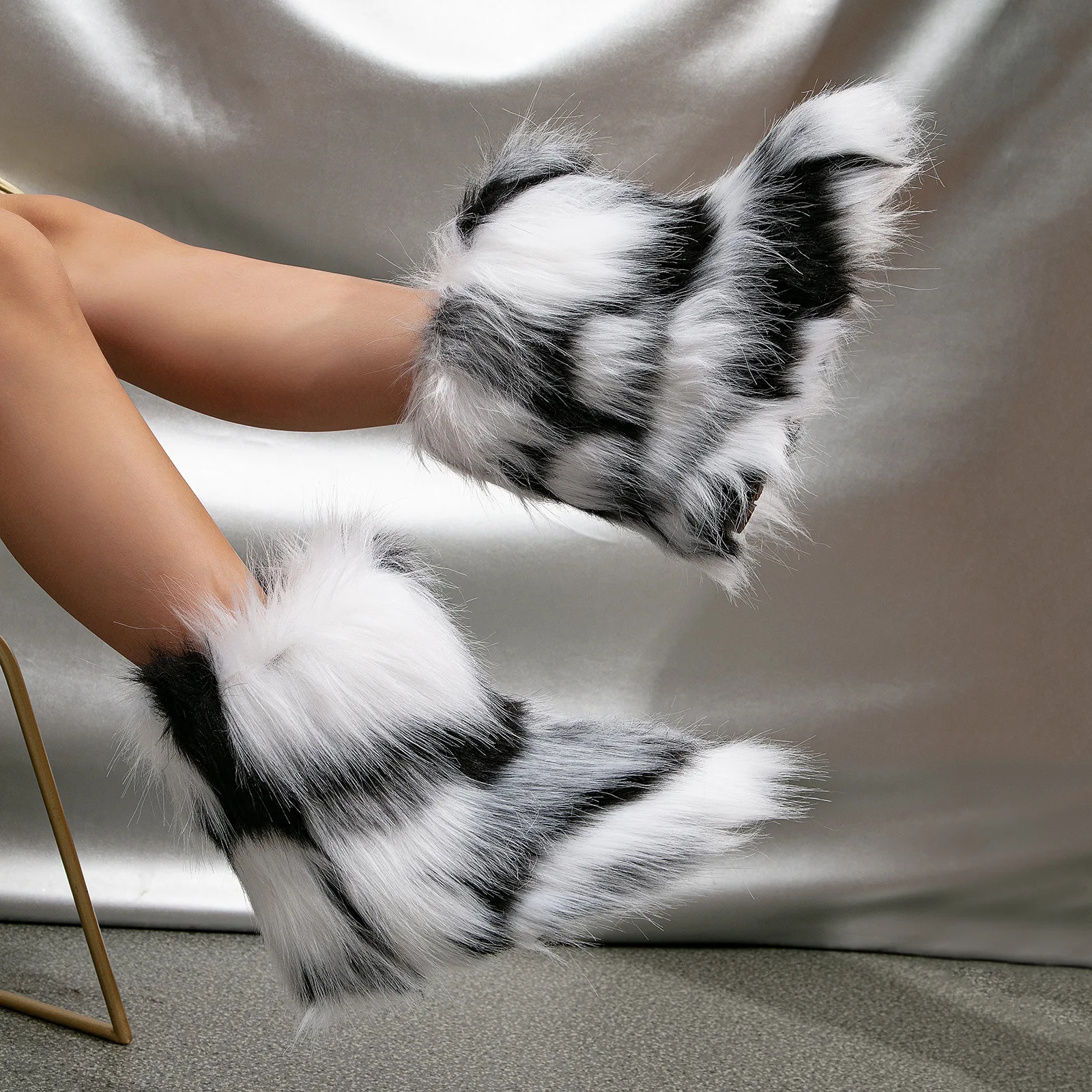 2023 Winter Kids Warm Snow Boots Puffy Faux Fur Boots Children Furry Shoe Rubber Flat Non-slip Slip-on Boots Luxury Fur Shoes