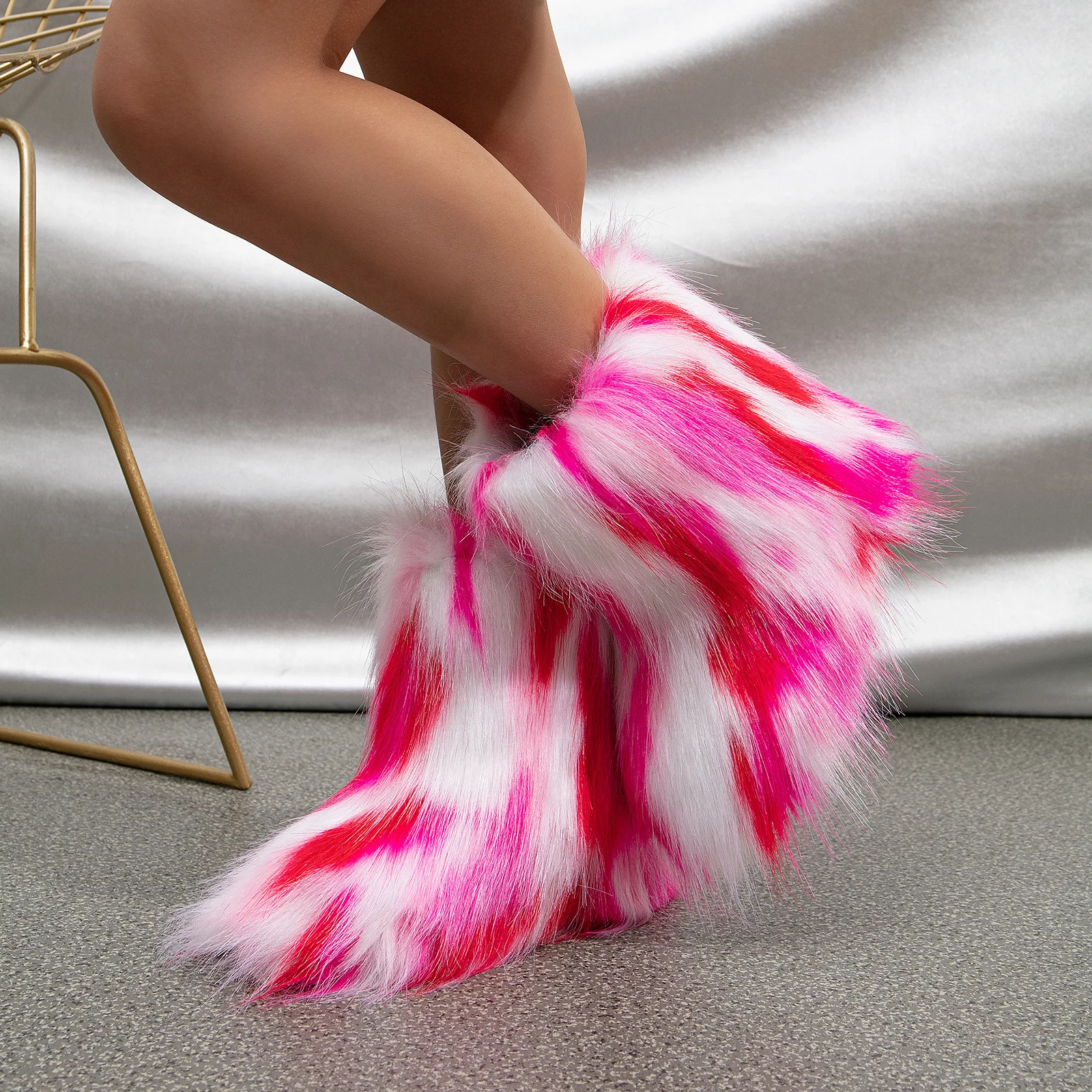 2023 Winter Kids Warm Snow Boots Puffy Faux Fur Boots Children Furry Shoe Rubber Flat Non-slip Slip-on Boots Luxury Fur Shoes