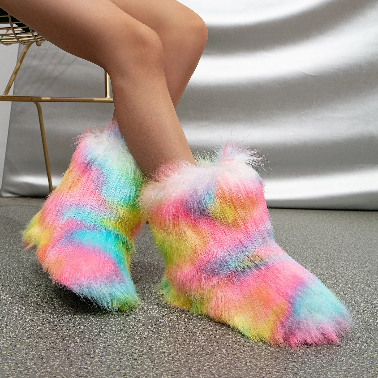 2023 Winter Kids Warm Snow Boots Puffy Faux Fur Boots Children Furry Shoe Rubber Flat Non-slip Slip-on Boots Luxury Fur Shoes