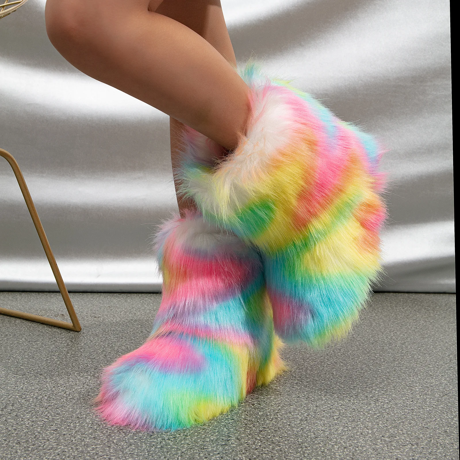 2023 Winter Kids Warm Snow Boots Puffy Faux Fur Boots Children Furry Shoe Rubber Flat Non-slip Slip-on Boots Luxury Fur Shoes