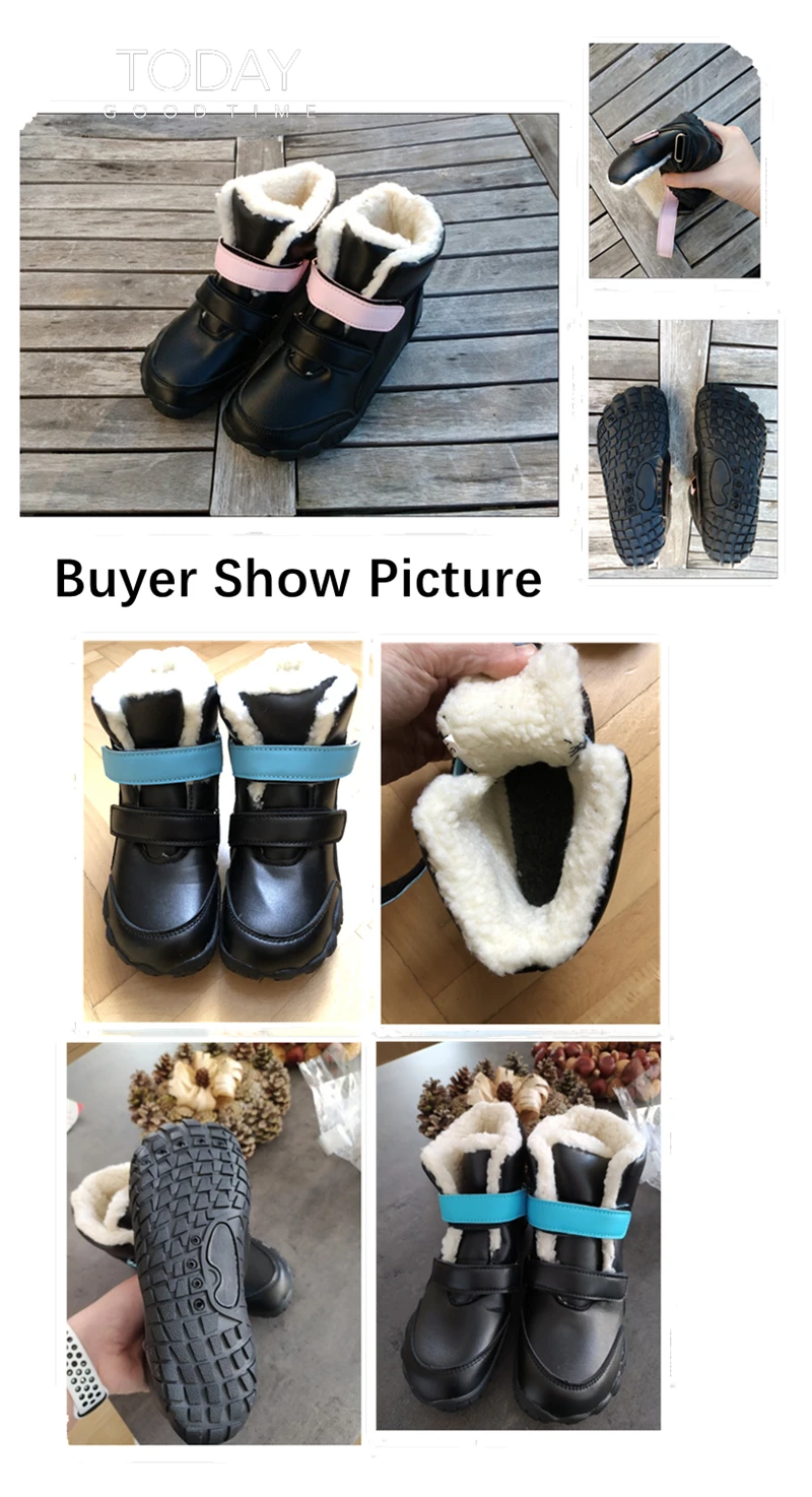 ZZFABER kids shoes Children Barefoot Winter Boots Soft Leather Plush Snow boots for girls Boys Kids Flexible Warm Boots Outdoor