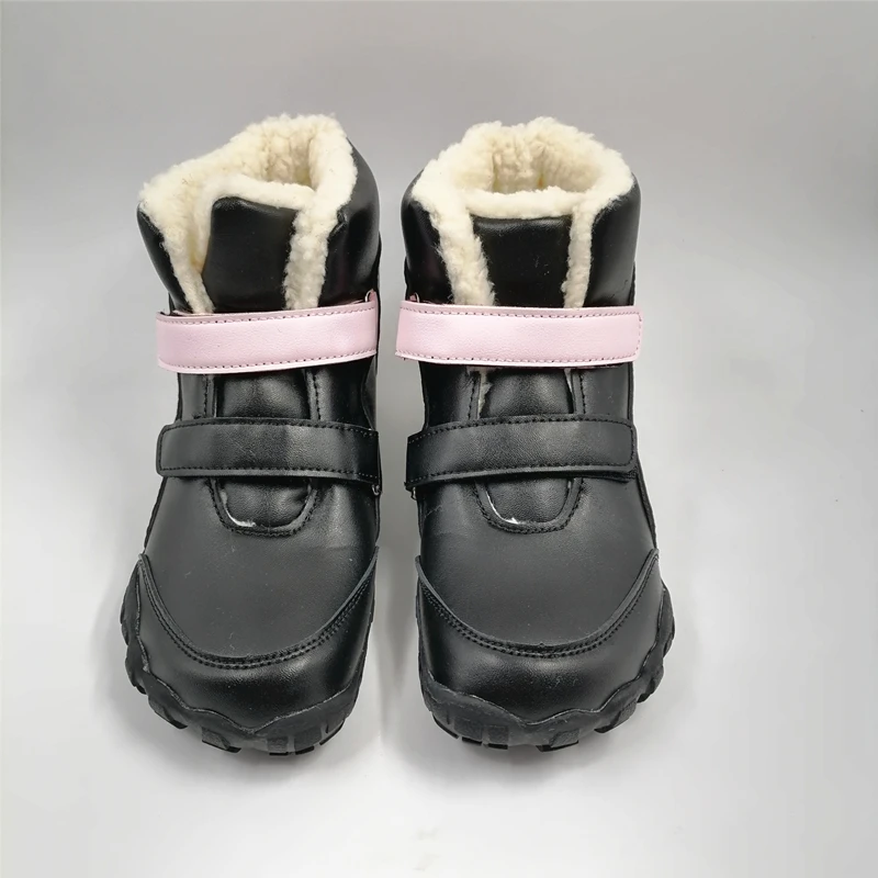 ZZFABER kids shoes Children Barefoot Winter Boots Soft Leather Plush Snow boots for girls Boys Kids Flexible Warm Boots Outdoor