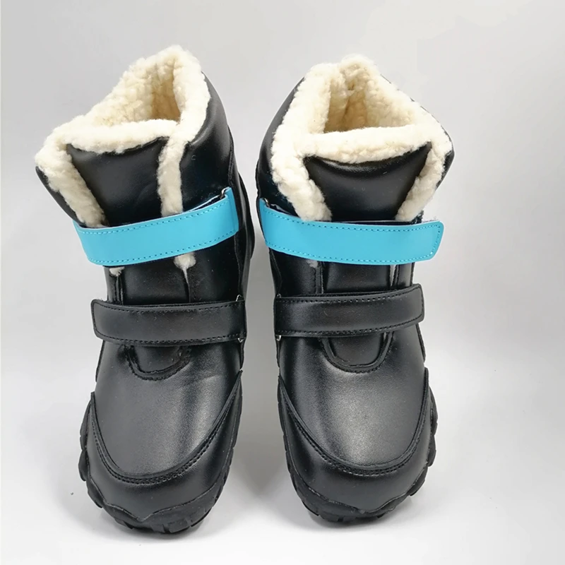 ZZFABER kids shoes Children Barefoot Winter Boots Soft Leather Plush Snow boots for girls Boys Kids Flexible Warm Boots Outdoor
