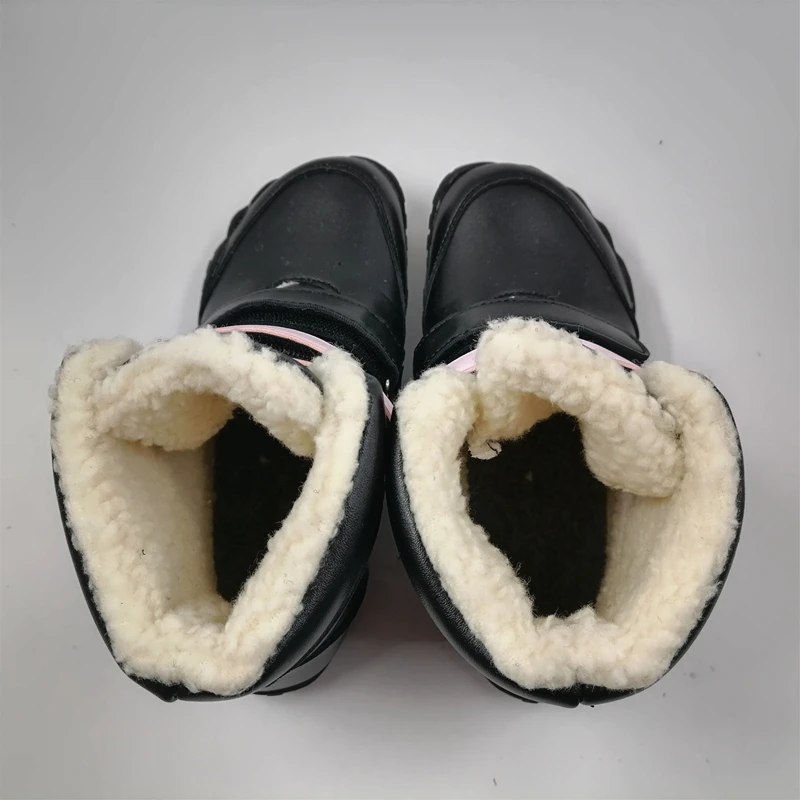 ZZFABER kids shoes Children Barefoot Winter Boots Soft Leather Plush Snow boots for girls Boys Kids Flexible Warm Boots Outdoor