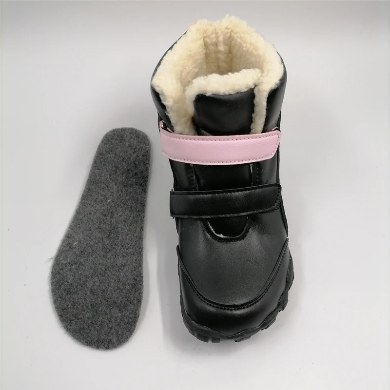 ZZFABER kids shoes Children Barefoot Winter Boots Soft Leather Plush Snow boots for girls Boys Kids Flexible Warm Boots Outdoor