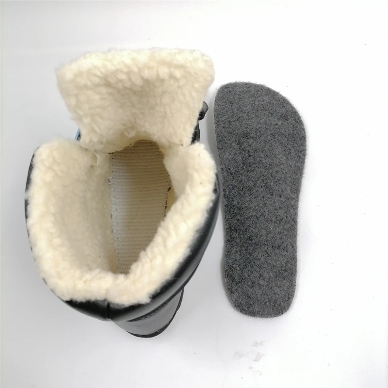 ZZFABER kids shoes Children Barefoot Winter Boots Soft Leather Plush Snow boots for girls Boys Kids Flexible Warm Boots Outdoor