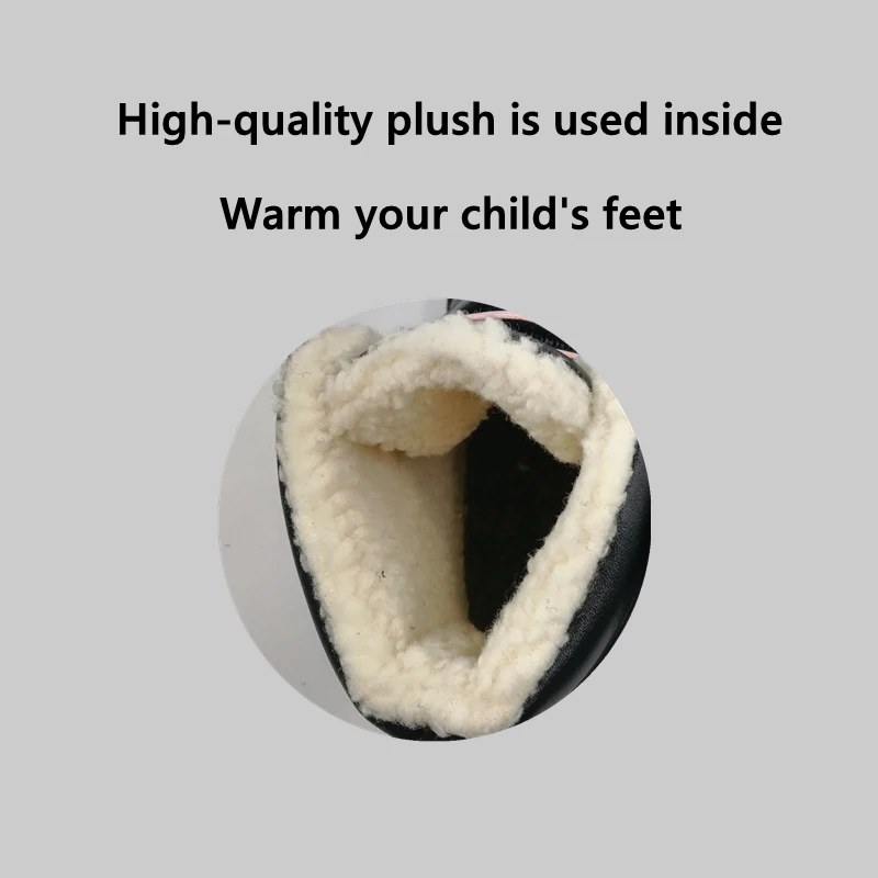 ZZFABER kids shoes Children Barefoot Winter Boots Soft Leather Plush Snow boots for girls Boys Kids Flexible Warm Boots Outdoor