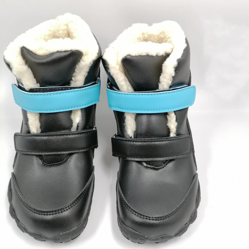 ZZFABER kids shoes Children Barefoot Winter Boots Soft Leather Plush Snow boots for girls Boys Kids Flexible Warm Boots Outdoor