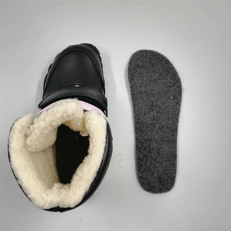 ZZFABER kids shoes Children Barefoot Winter Boots Soft Leather Plush Snow boots for girls Boys Kids Flexible Warm Boots Outdoor