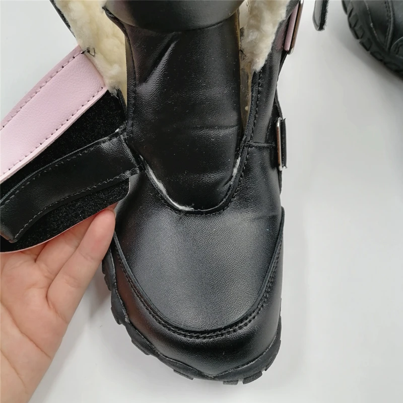 ZZFABER kids shoes Children Barefoot Winter Boots Soft Leather Plush Snow boots for girls Boys Kids Flexible Warm Boots Outdoor