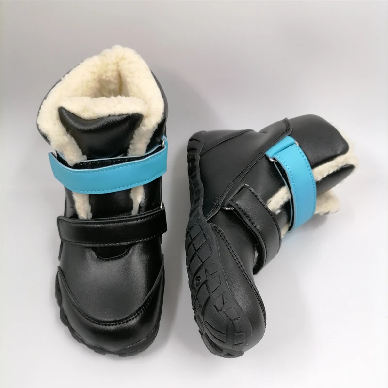 ZZFABER kids shoes Children Barefoot Winter Boots Soft Leather Plush Snow boots for girls Boys Kids Flexible Warm Boots Outdoor