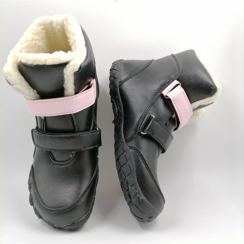 ZZFABER kids shoes Children Barefoot Winter Boots Soft Leather Plush Snow boots for girls Boys Kids Flexible Warm Boots Outdoor