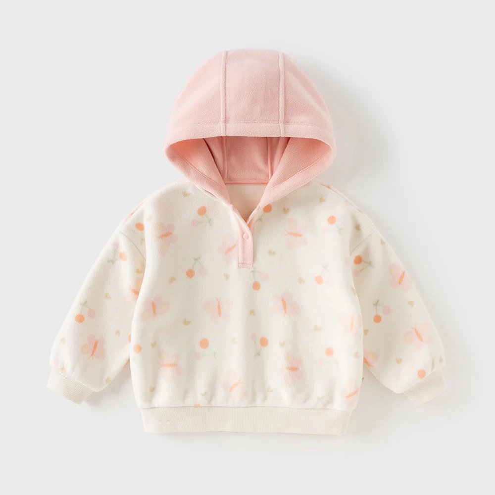 Dave Bella Girls Pullover Autumn Winter Butterfly Print Baby Plush Warm Sweatshirt Kid Sportswear Children Cute Hoodie DB4254781