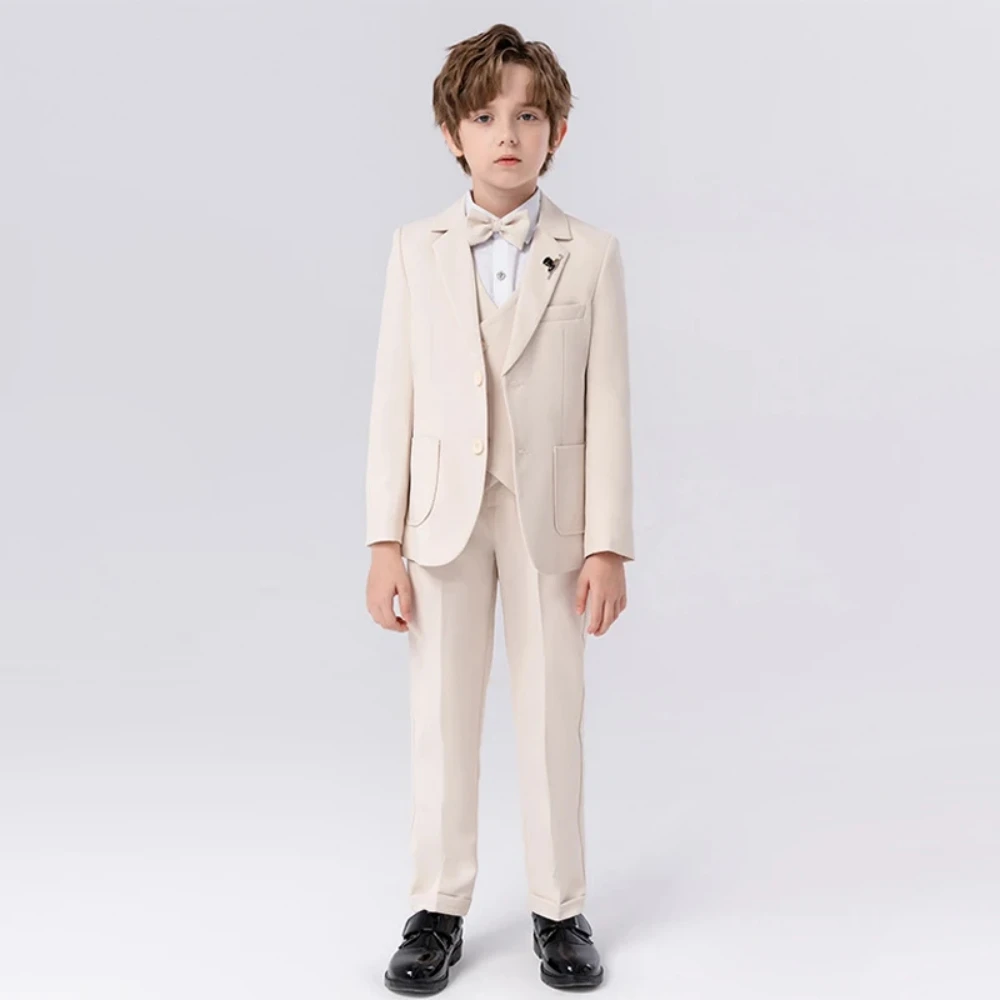 Customize Child Suit Set 4 Pieces Blazer Vest Pants Bow-tie Wedding Party Handsome Slim Fit Boys Dresswear For Activities