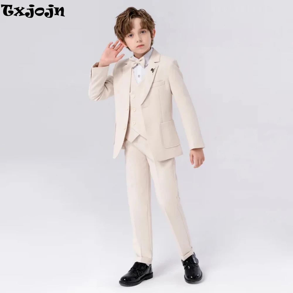Customize Child Suit Set 4 Pieces Blazer Vest Pants Bow-tie Wedding Party Handsome Slim Fit Boys Dresswear For Activities