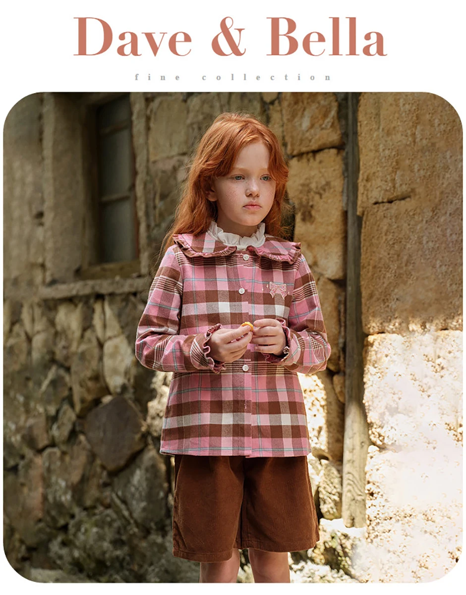 Dave Bella Children's Plaid Autumn Spring Shirt Girls Casual Outdoor Long Sleeve Blouse Tops Formal Party Clothes DK3253679