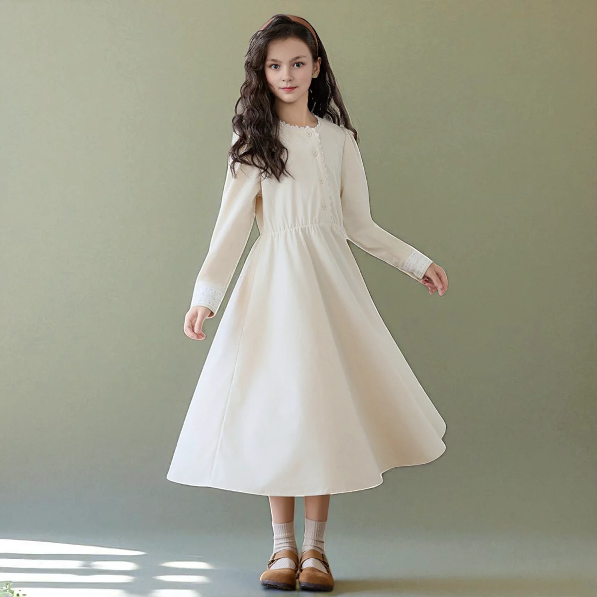 Girls Princess Long Dresses for Kids outfits Corduroy Party Maxi Dress Teens School Uniform Children Costumes 6 7 9 11 13 Years