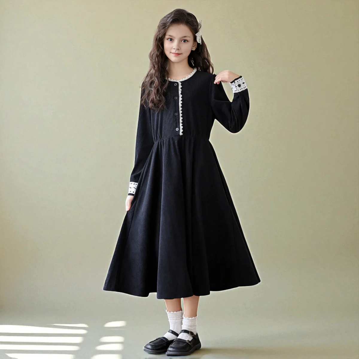 Girls Princess Long Dresses for Kids outfits Corduroy Party Maxi Dress Teens School Uniform Children Costumes 6 7 9 11 13 Years