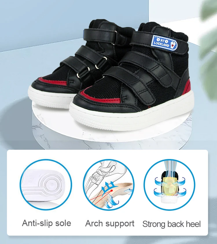 Ortoluckland Children Sneakers Kids Boys Leather Mesh Orthopedic Shoes Toddler Baby Girls Tiptoe Arch Support Soles Footwear