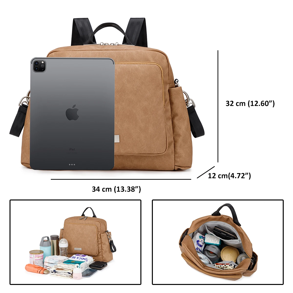 Soboba 2023 New Diaper Bags for Mother Waterproof Large Capacity Solid Polyester Diaper Backpacks Travel Bag for Newborn Baby