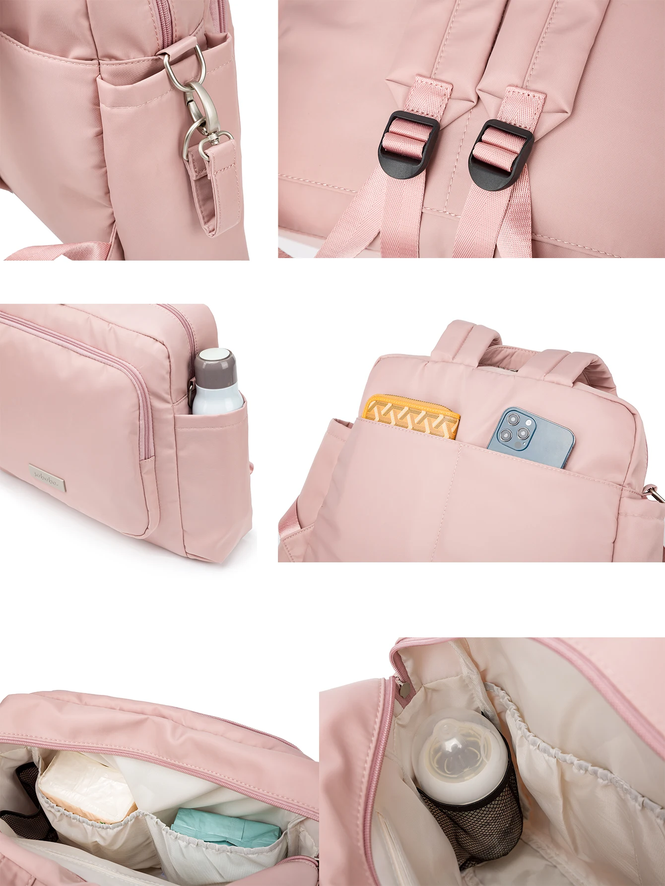 Soboba 2023 New Diaper Bags for Mother Waterproof Large Capacity Solid Polyester Diaper Backpacks Travel Bag for Newborn Baby