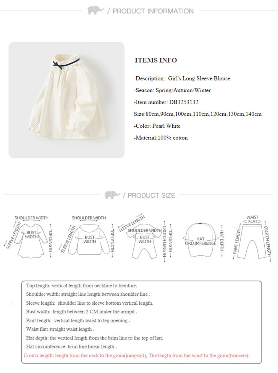 Dave Bella Children's Autumn New Girl's Long Sleeve Shirt Girls White Shirt Gentle Kids Elegant Pure Cotton Top Party DB3253132