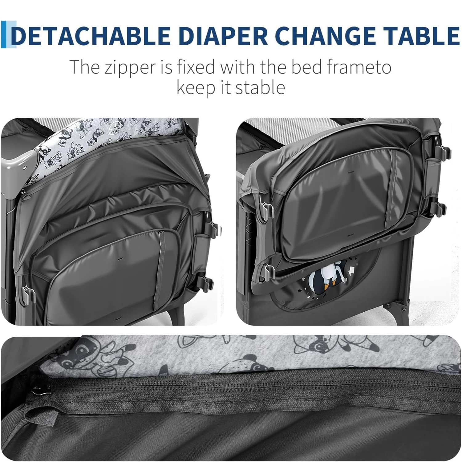 5 In 1 Foldable Baby Bedside Sleeper with Bassinet Diaper Changer Mattress Hanging Toys Quick-Fold Infant Crib From for Newborn