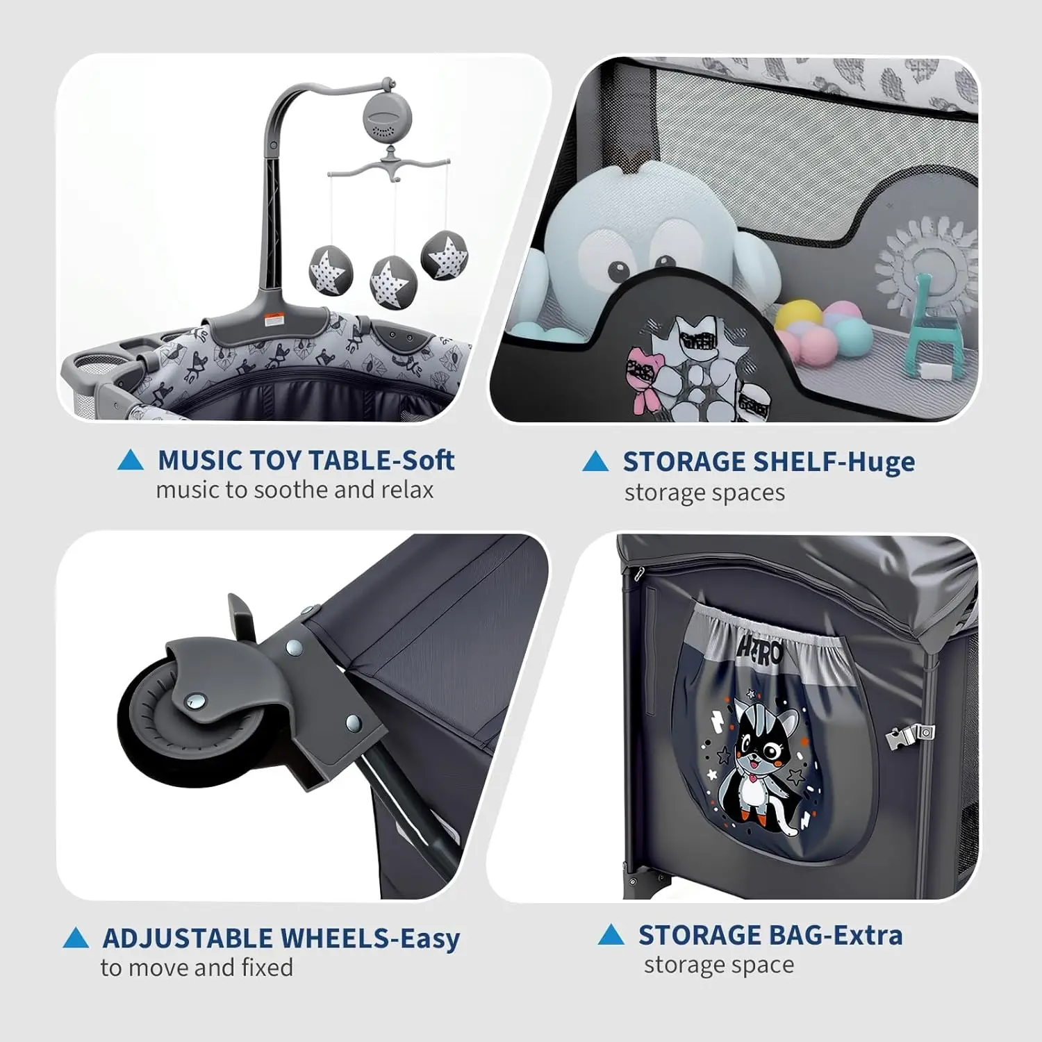 5 In 1 Foldable Baby Bedside Sleeper with Bassinet Diaper Changer Mattress Hanging Toys Quick-Fold Infant Crib From for Newborn