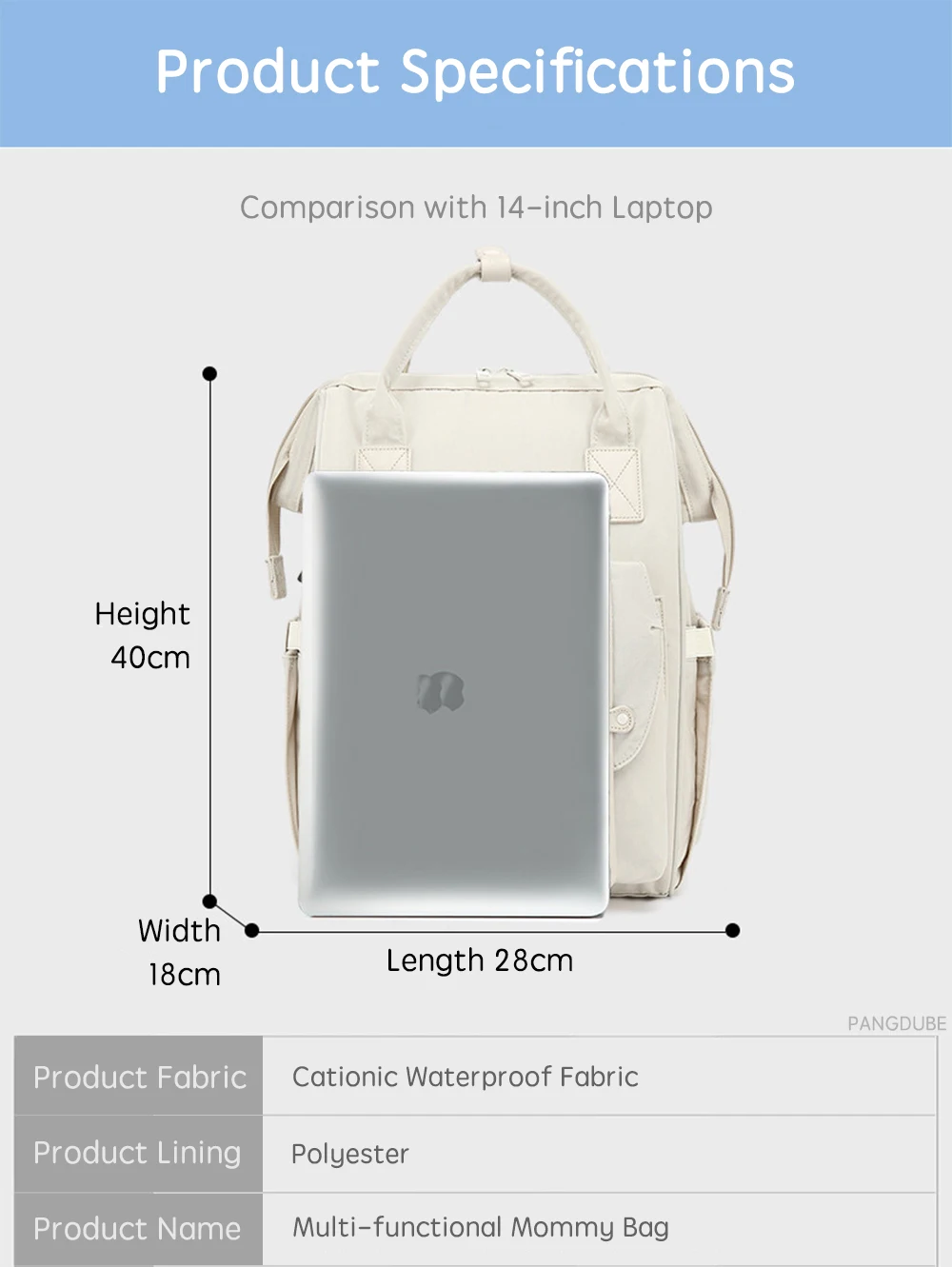 PANGDUBE Diaper Bag Backpack for Maternity Moms Baby Nappy Bag with Stroller Hooks Waterproof Large Capacity Travel Mommy Bag