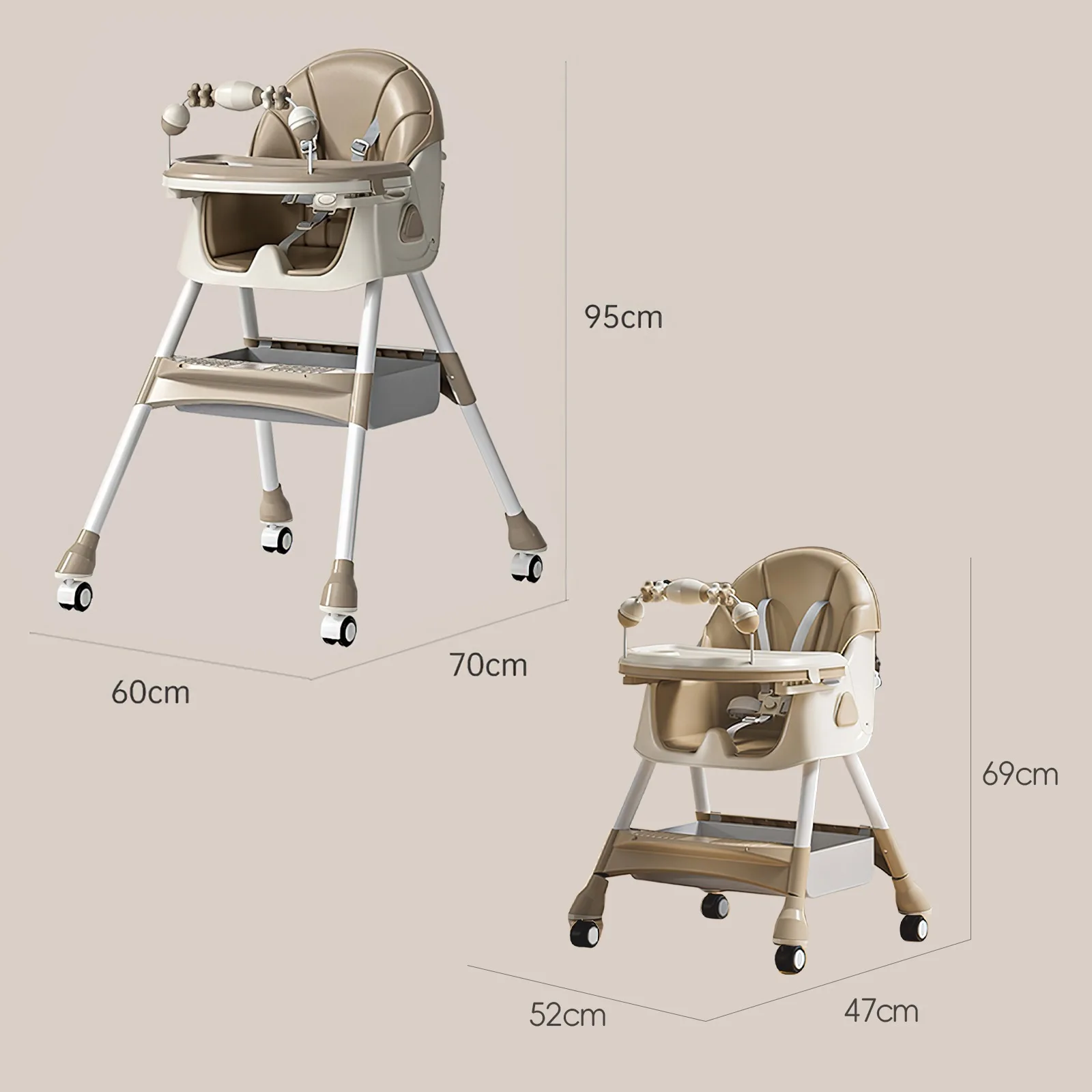 OWJHE Multi-functional folding Baby Seat Toddler Eating Chair Baby High Chair for Dinner Baby Feeding Chair with 4 Wheels