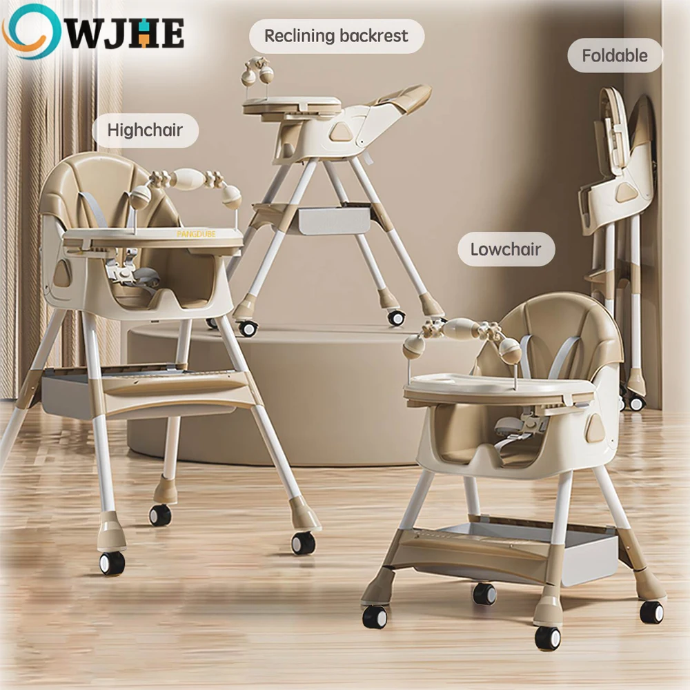 OWJHE Multi-functional folding Baby Seat Toddler Eating Chair Baby High Chair for Dinner Baby Feeding Chair with 4 Wheels