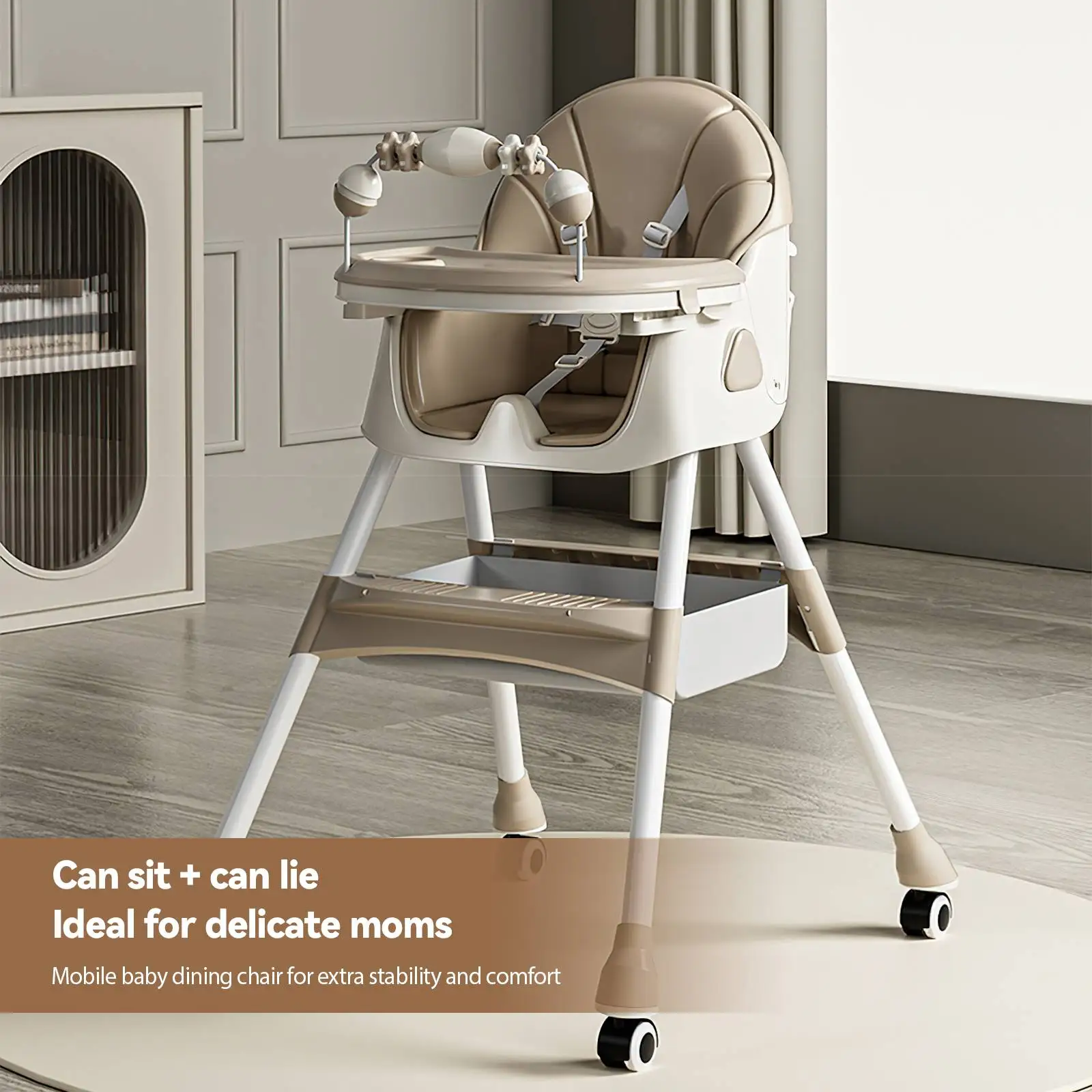 OWJHE Multi-functional folding Baby Seat Toddler Eating Chair Baby High Chair for Dinner Baby Feeding Chair with 4 Wheels