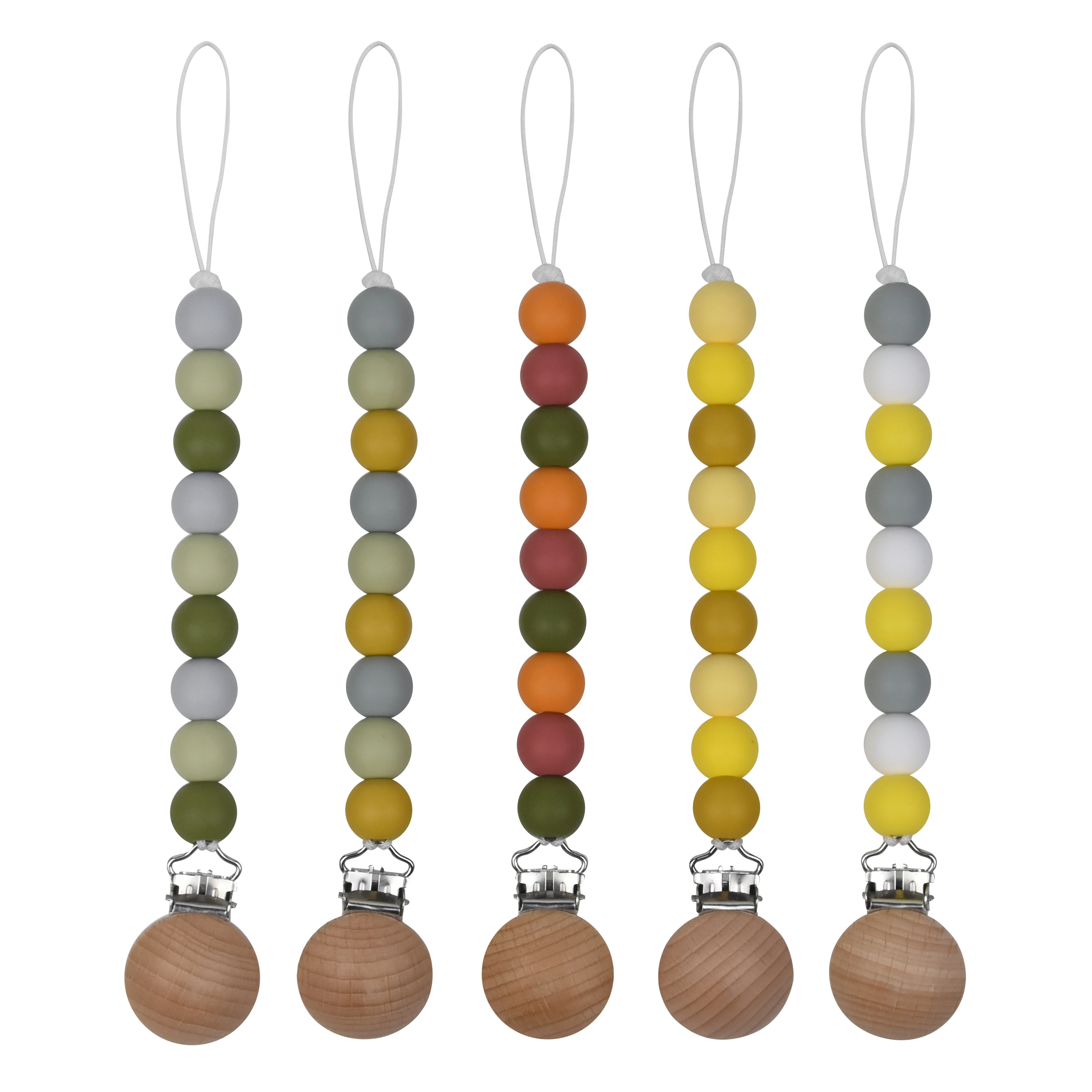 Mabochewing 50pcs Beech Wood Clips Round Clamp Style DIY Pacifier Chain Necklace Bracelet Accessories