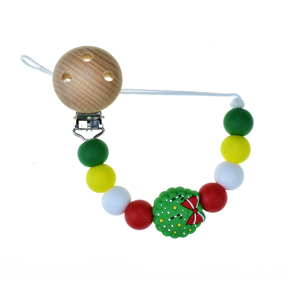 Mabochewing 50pcs Beech Wood Clips Round Clamp Style DIY Pacifier Chain Necklace Bracelet Accessories