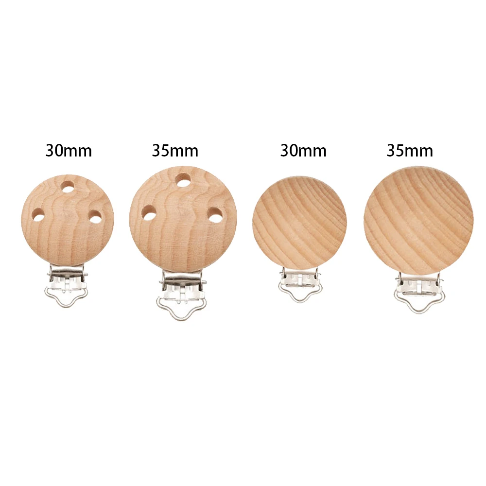 Mabochewing 50pcs Beech Wood Clips Round Clamp Style DIY Pacifier Chain Necklace Bracelet Accessories